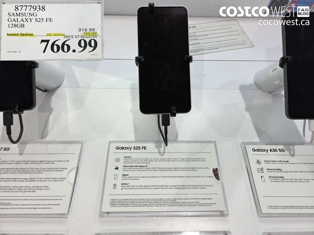 8777938 SAMSUNG GALAXY S25 FE 128GB ($150.00 INSTANT SAVINGS EXPIRES ON 2026-02-24) $766.99