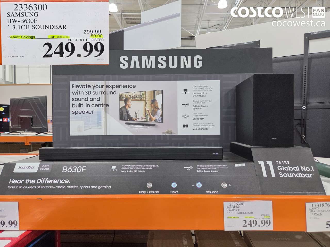 2336300 SAMSUNG HW-B630F 3.1CH SOUNDBAR ($50.00 INSTANT SAVINGS EXPIRES ON 2026-03-15) $249.99