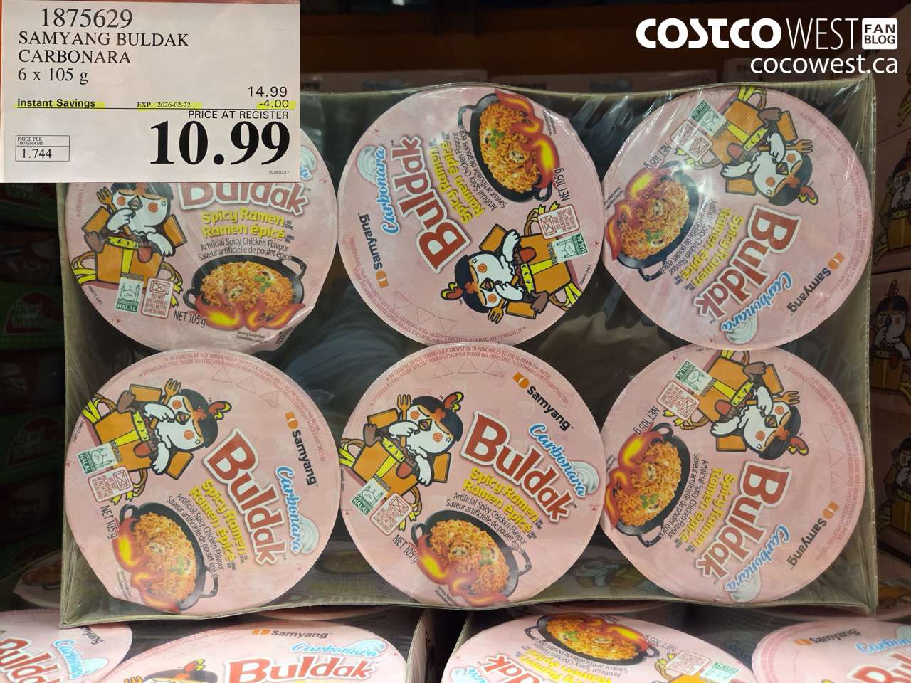 1875629 SAMYANG BULDAK CARBONARA 6 x 105 g ($4.00 INSTANT SAVINGS EXPIRES ON 2026-02-22) $10.99