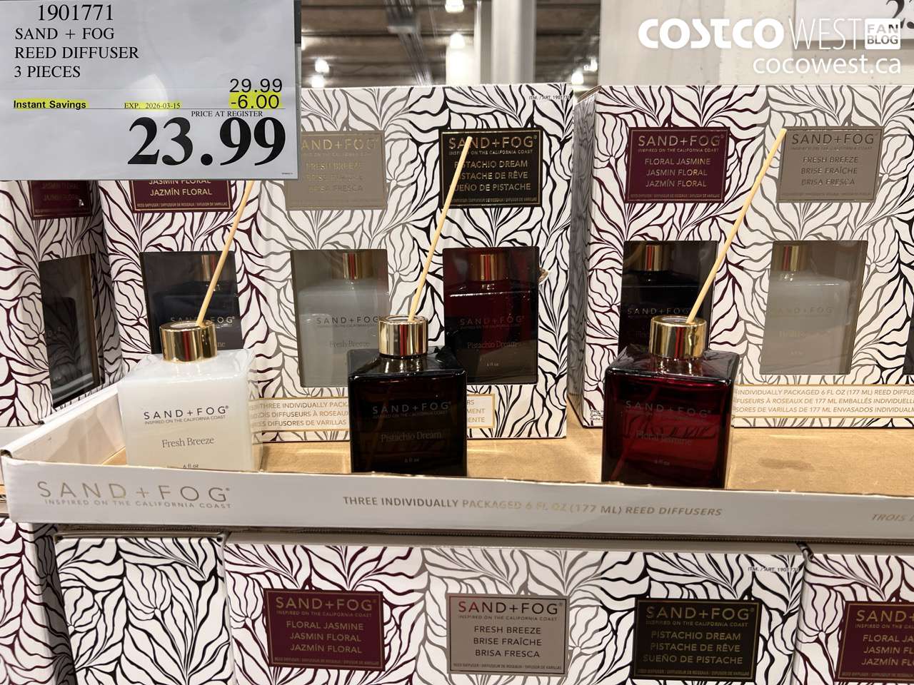 1901771 SAND + FOG REED DIFFUSER 3 PIECES ($6.00 INSTANT SAVINGS EXPIRES ON 2026-03-15) $23.99