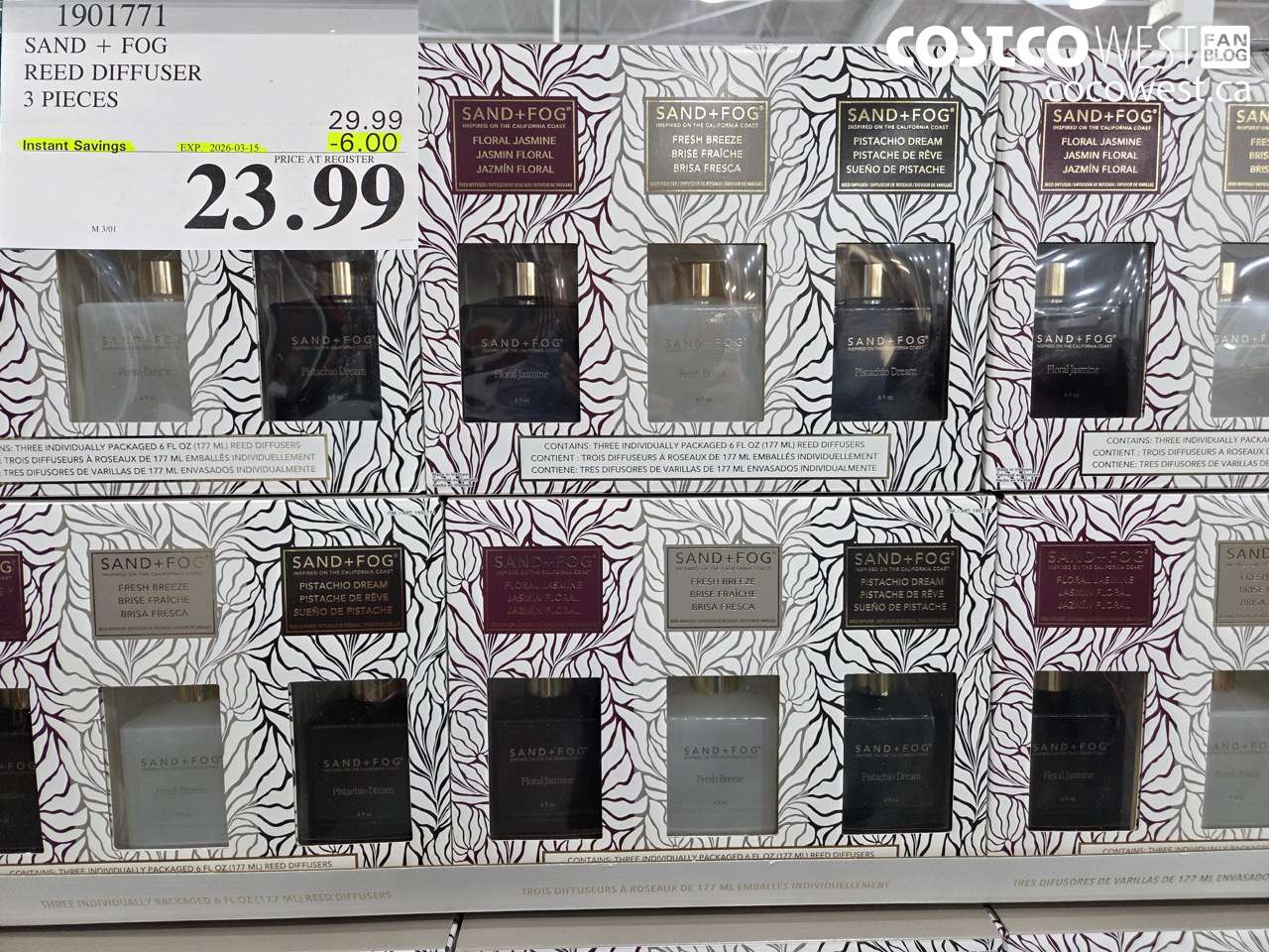 1901771 SAND + FOG REED DIFFUSER 3 PIECES ($6.00 INSTANT SAVINGS EXPIRES ON 2026-03-15) $23.99