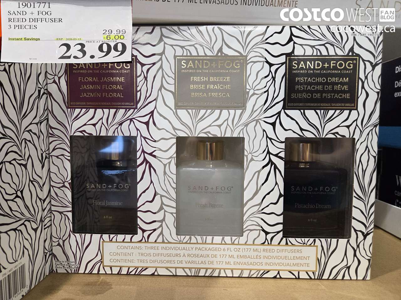 1901771 SAND + FOG REED DIFFUSER 3 PIECES ($6.00 INSTANT SAVINGS EXPIRES ON 2026-03-15) $23.99