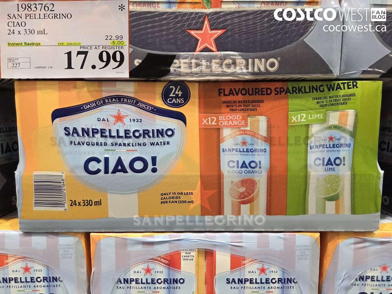 1983762 SAN PELLEGRINO CIAO 24 X 330 ML ($5.00 INSTANT SAVINGS EXPIRES ON 2026-03-01) $17.99