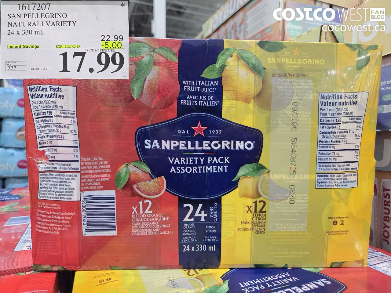 1617207 SAN PELLEGRINO NATURALI VARIETY 24 x 330 mL ($5.00 INSTANT SAVINGS EXPIRES ON 2026-02-15) $17.99
