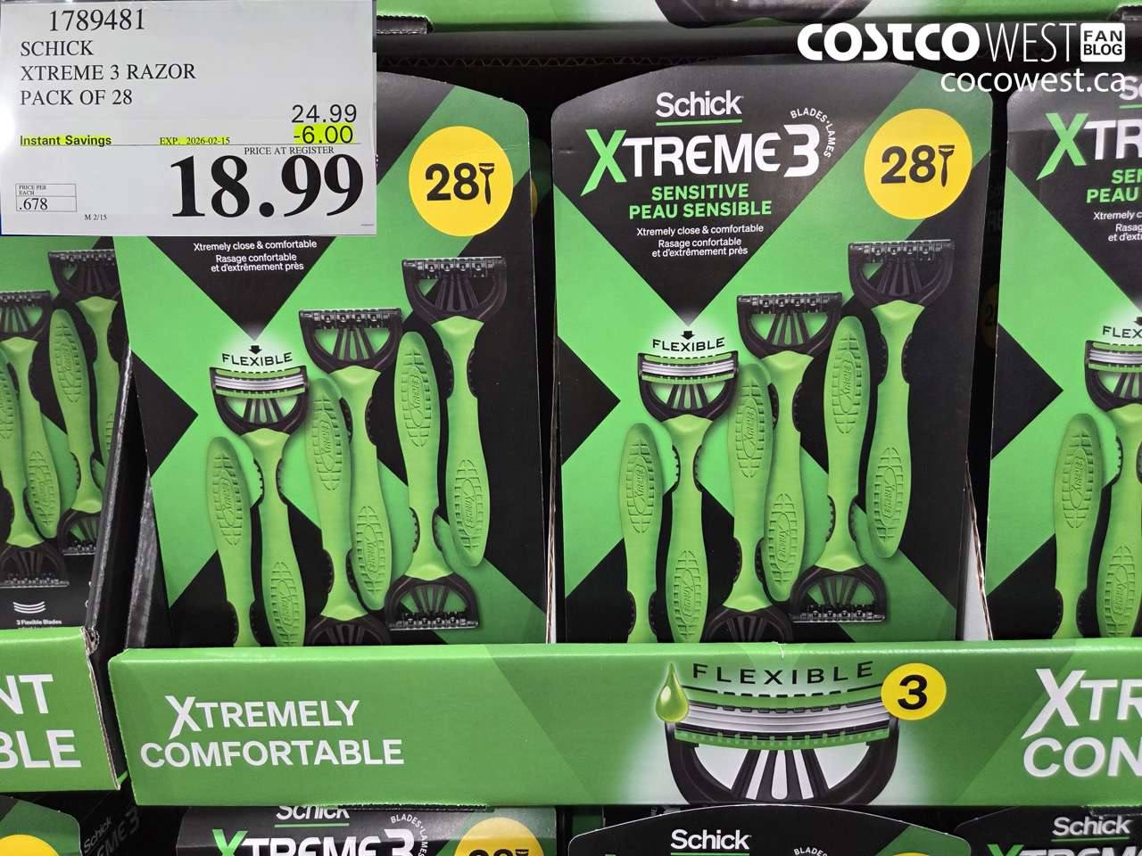 1789481 SCHICK XTREME 3 RAZOR PACK OF 28 ($6.00 INSTANT SAVINGS EXPIRES ON 2026-02-15) $18.99