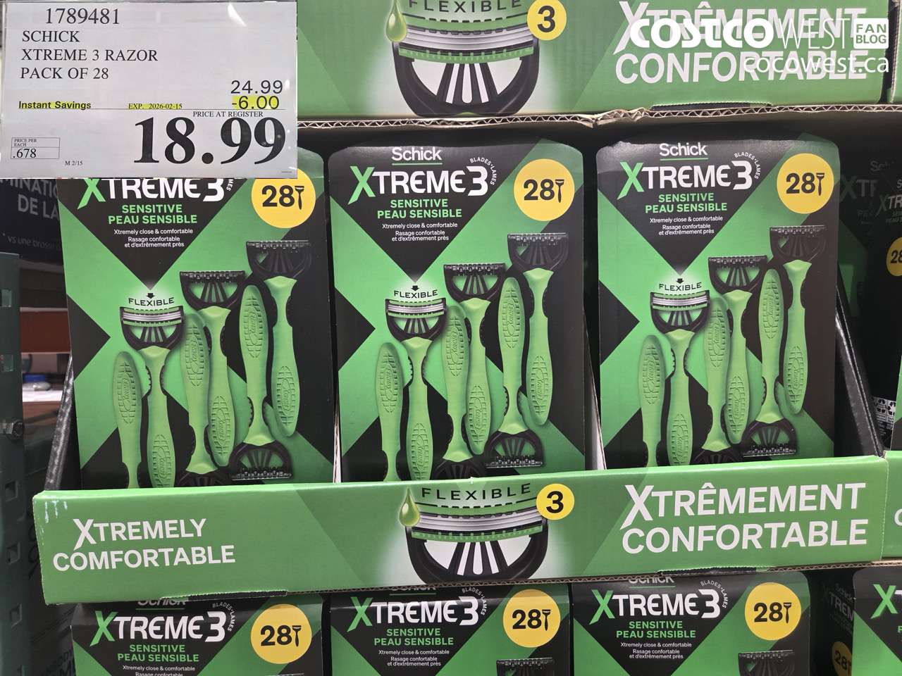 1789481 SCHICK XTREME 3 RAZOR PACK OF 28 ($6.00 INSTANT SAVINGS EXPIRES ON 2026-02-15) $18.99
