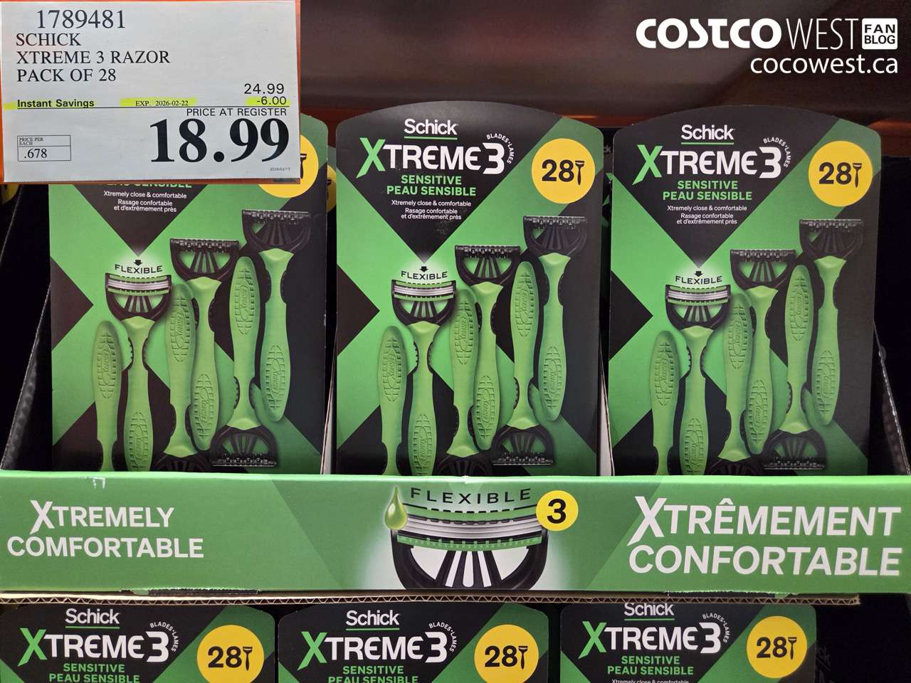 1789481 SCHICK XTREME 3 RAZOR PACK OF 28 ($6.00 INSTANT SAVINGS EXPIRES ON 2026-02-22) $18.99
