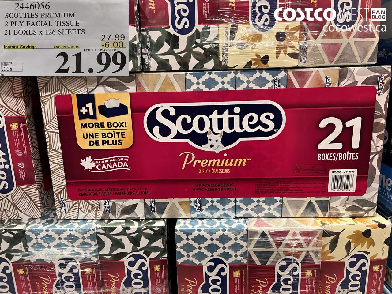 2446056 SCOTTIES PREMIUM 2 PLY FACIAL TISSUE 21 BOXES x 126 SHEETS ($6.00 INSTANT SAVINGS EXPIRES ON 2026-02-15) $21.99