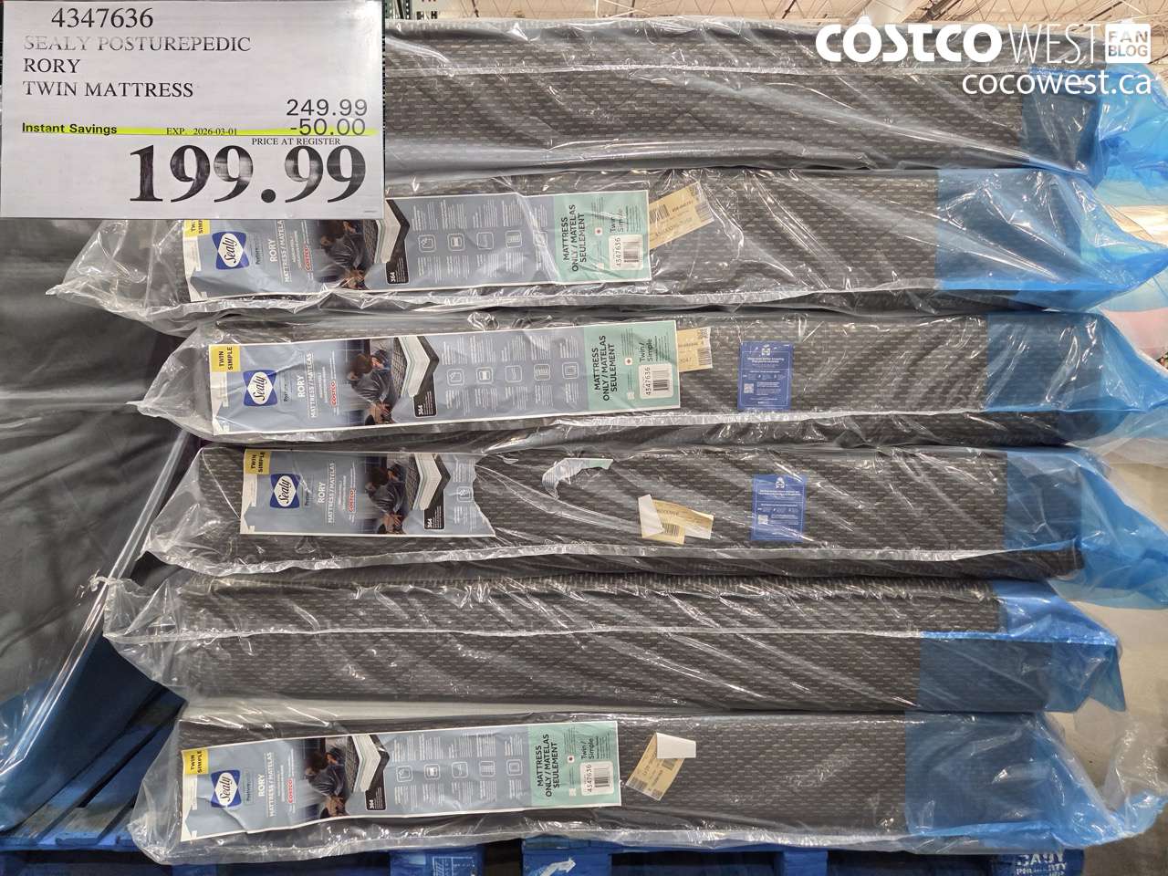 4347636 SEALY POSTUREPEDIC RORY TWIN MATTRESS ($50.00 INSTANT SAVINGS EXPIRES ON 2026-03-01) $199.99