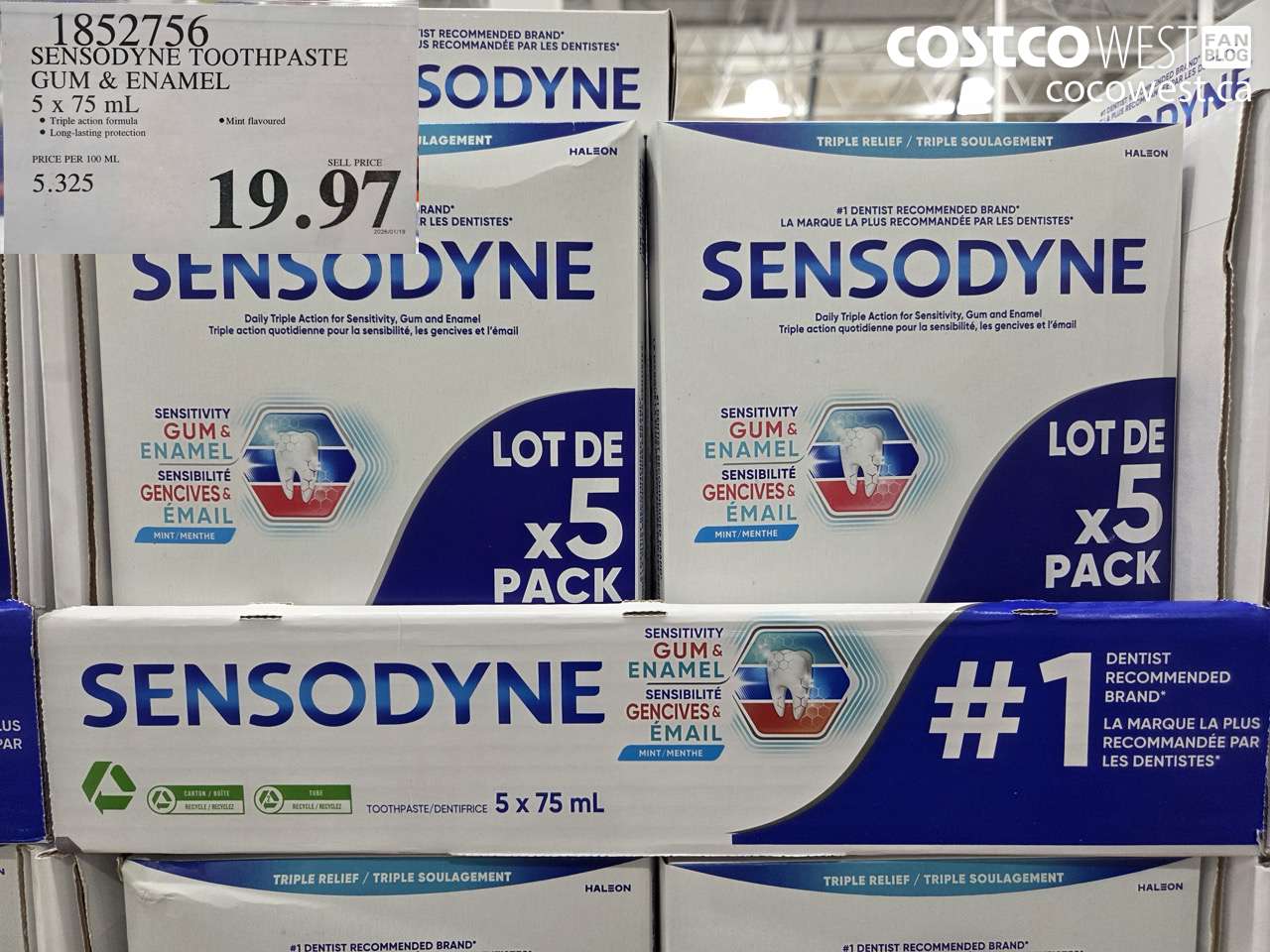 1852756 SENSODYNE TOOTHPASTE GUM & ENAMEL 5 X 75ML $19.97