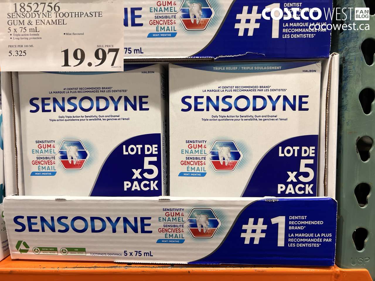 1852756 SENSODYNE TOOTHPASTE GUM & ENAMEL 5 x 75 mL $19.97