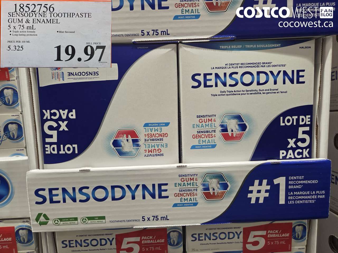 1852756 SENSODYNE TOOTHPASTE GUM & ENAMEL 5 x 75 ml $19.97