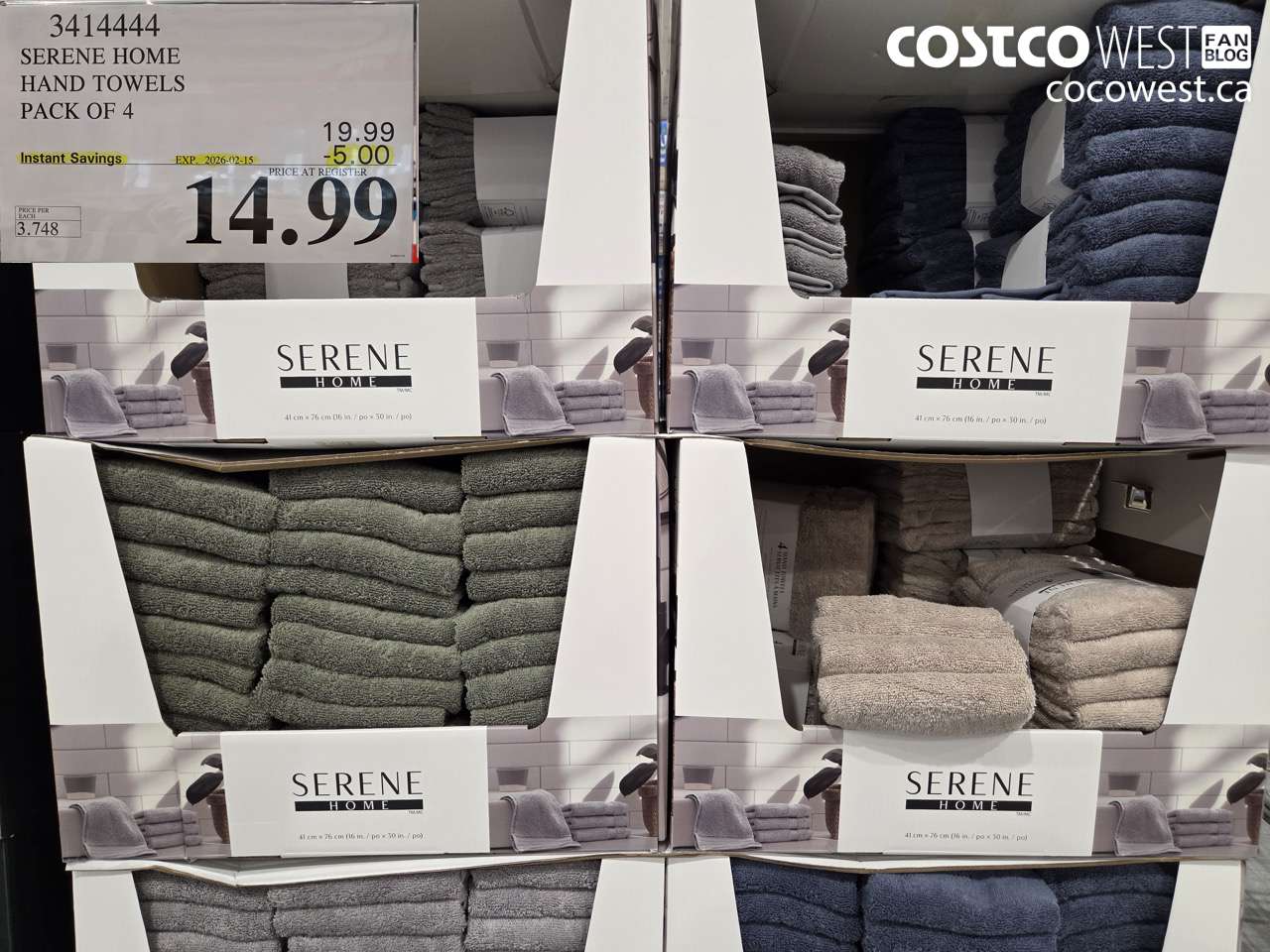 3414444 SERENE HOME HAND TOWELS PACK OF 4 ($5.00 INSTANT SAVINGS EXPIRES ON 2026-02-15) $14.99