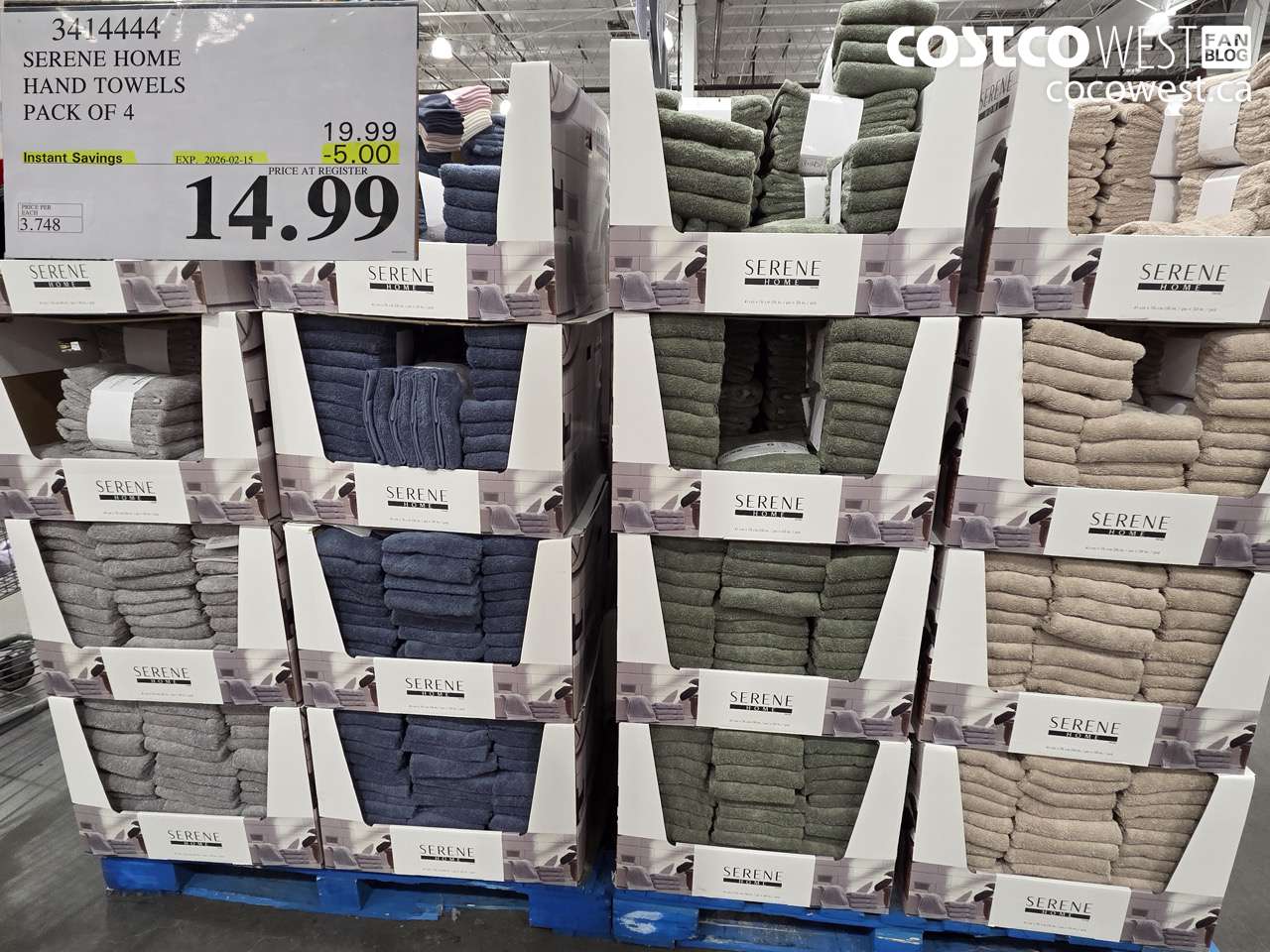 341444 SERENE HOME HAND TOWELS PACK OF 4 ($5.00 INSTANT SAVINGS EXPIRES ON 2026-02-15) $14.99