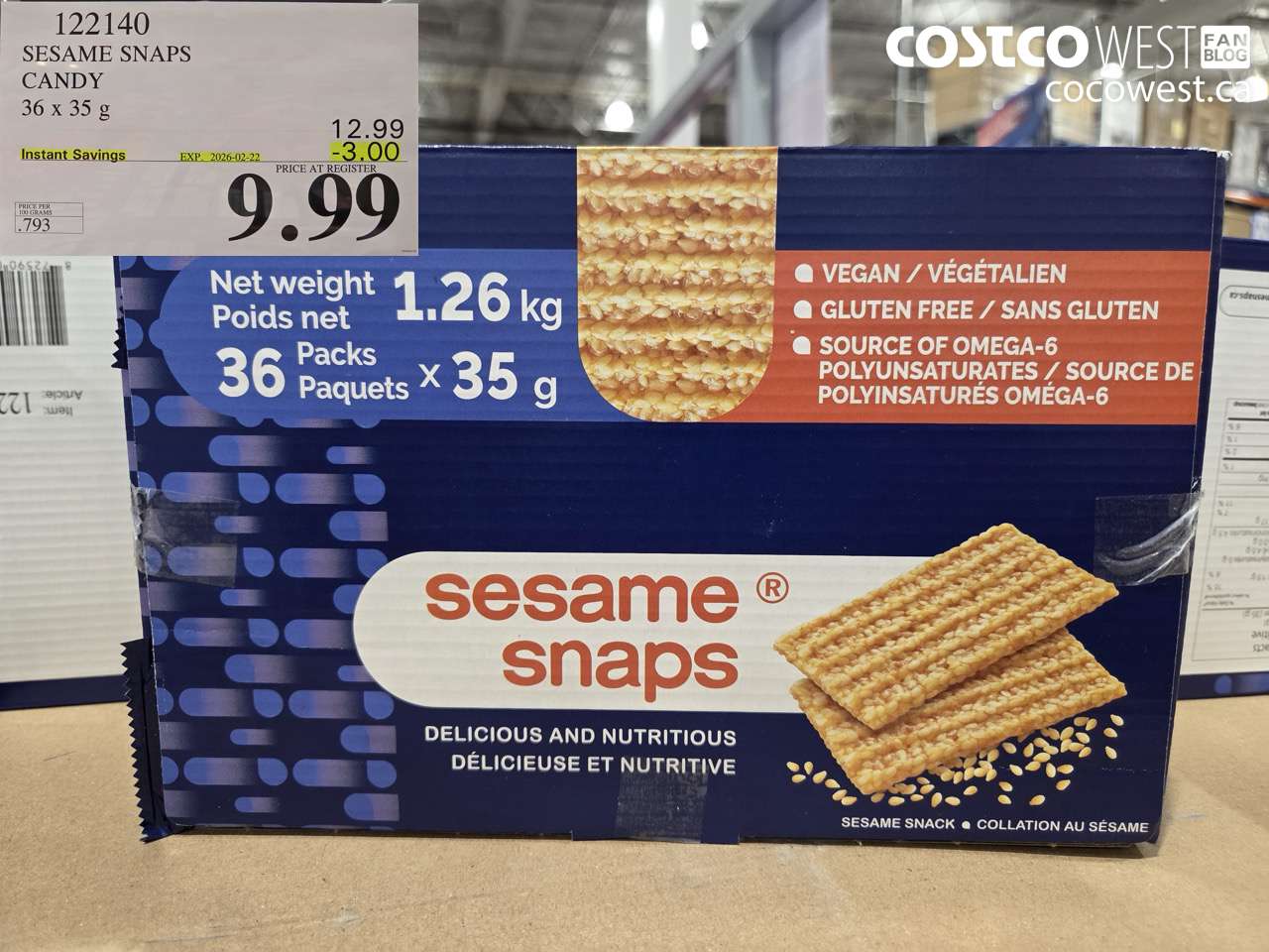 121140 SESAME SNAPS CANDY 26 X 35G ($3.00 INSTANT SAVINGS EXPIRES ON 2026-02-22) $9.99