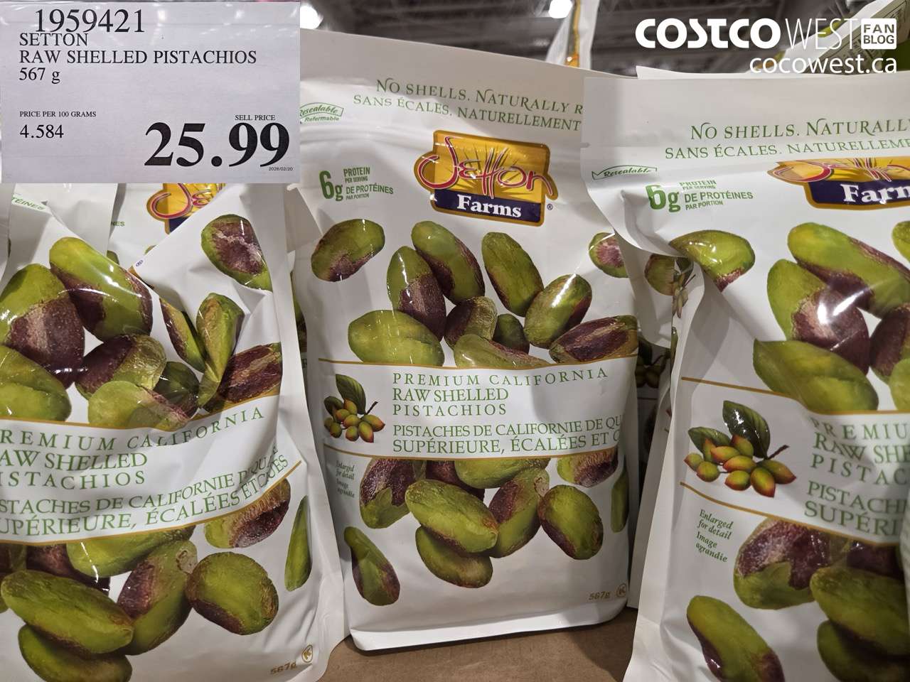 1959421 SETTON RAW SHELLED PISTACHIOS 567 G $25.99
