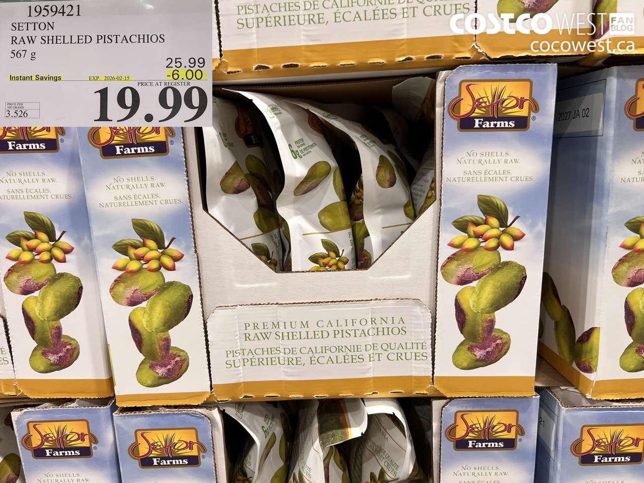 1959421 SETTON RAW SHELLED PISTACHIOS 567 g ($6.00 INSTANT SAVINGS EXPIRES ON 2026-02-15) $19.99