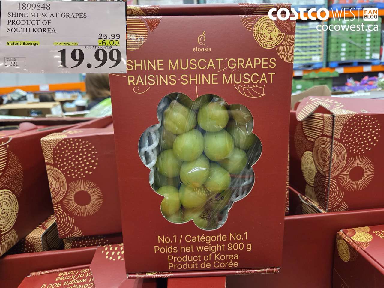 1899848 SHINE MUSCAT GRAPES PRODUCT OF SOUTH KOREA ($6.00 INSTANT SAVINGS EXPIRES ON 2026-02-15) $19.99