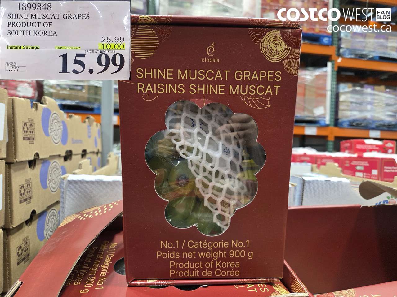 1899848 SHINE MUSCAT GRAPES, PRODUCT OF SOUTH KOREA ($10.00 INSTANT SAVINGS EXPIRES ON 2026-02-22) $15.99