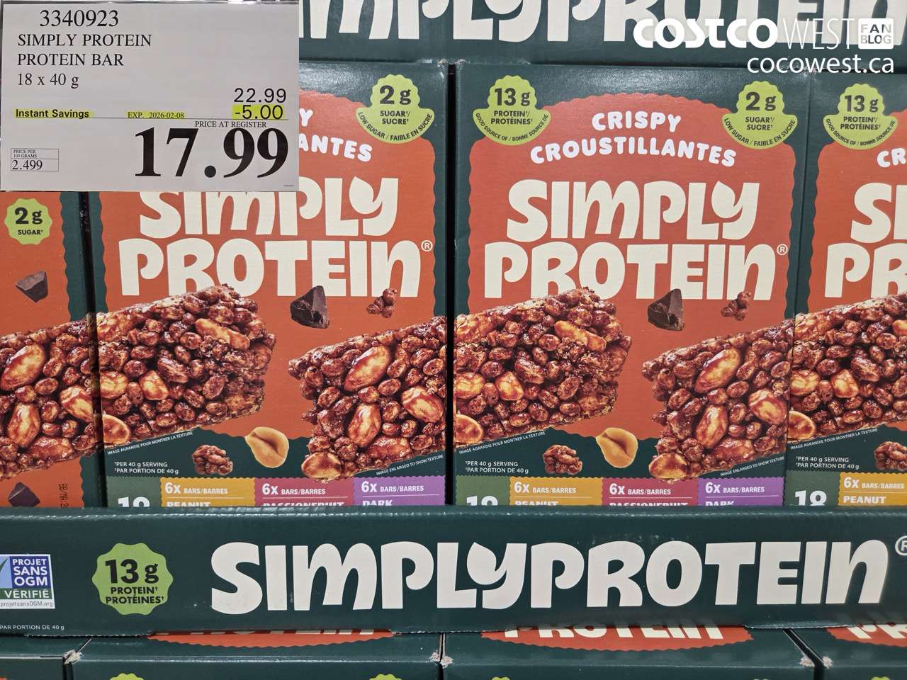 3340923 SIMPLY PROTEIN PROTEIN BAR 18 x 40 g ($5.00 INSTANT SAVINGS EXPIRES ON 2026-02-08) $17.99