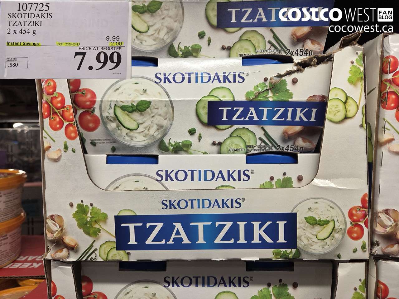 107725 SKOTIDAKIS TZATZIKI 2 X 454 G ($2.00 INSTANT SAVINGS EXPIRES ON 2026-03-15) $7.99