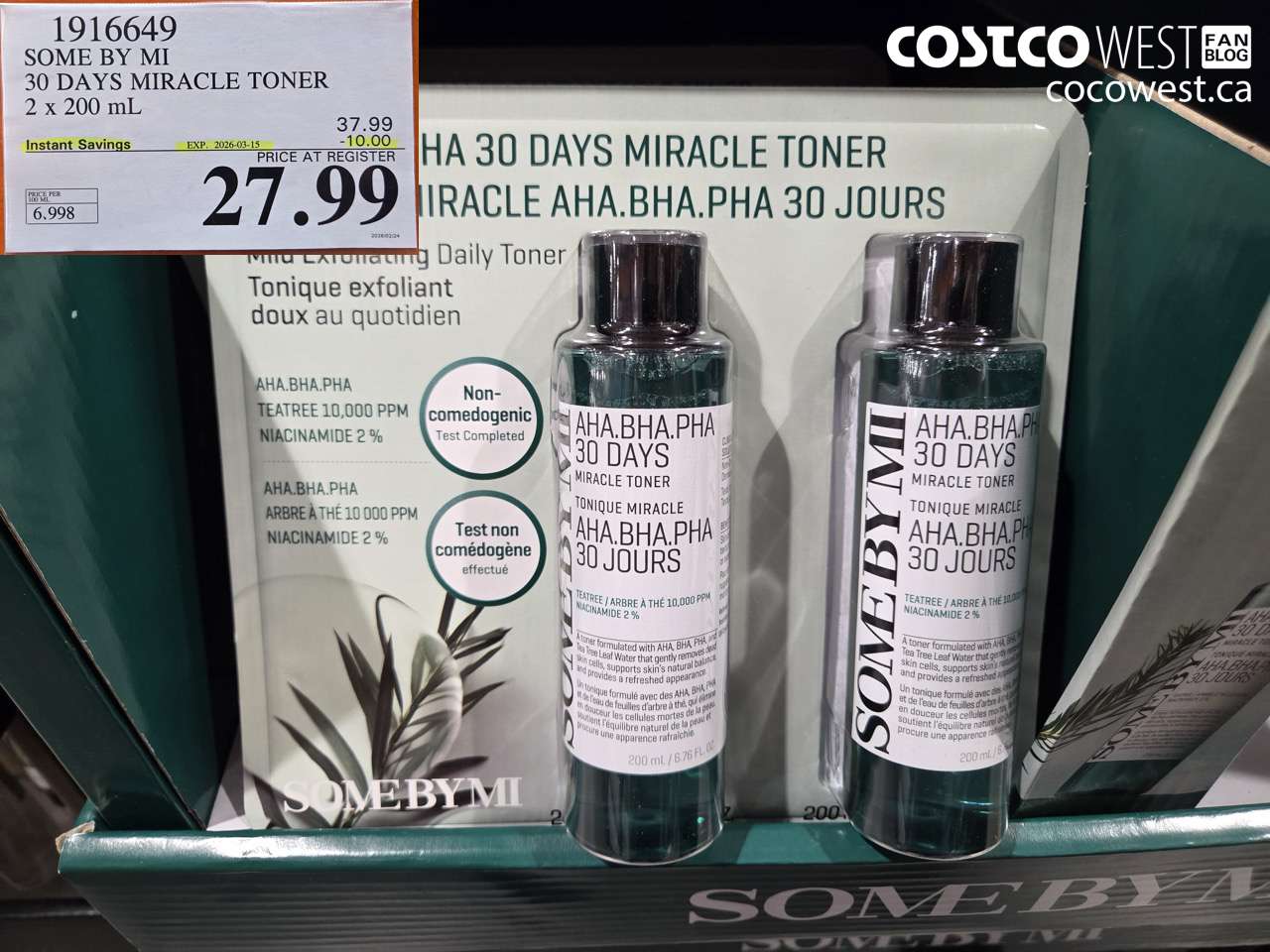 1916649 SOME BY MI 30 DAYS MIRACLE TONER 2 X 200 ML ($10.00 INSTANT SAVINGS EXPIRES ON 2026-03-15) $27.99