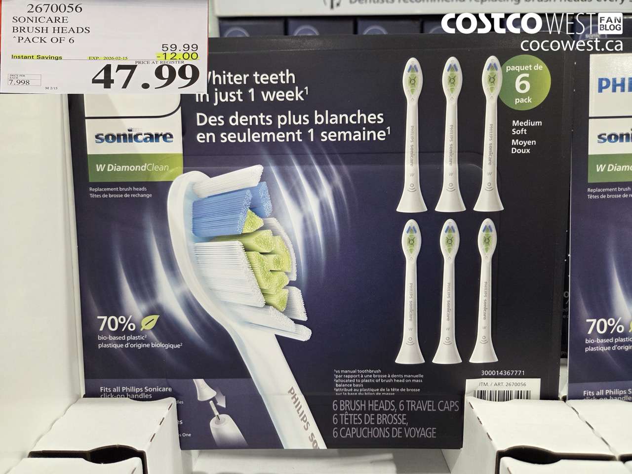2670056 SONICARE BRUSH HEADS PACK OF 6 ($12.00 INSTANT SAVINGS EXPIRES ON 2026-02-15) $47.99