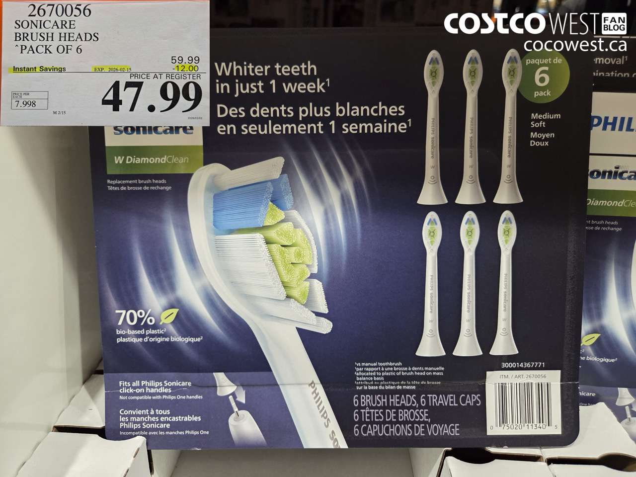 2670056 SONICARE BRUSH HEADS PACK OF 6 ($12.00 INSTANT SAVINGS EXPIRES ON 2026-02-15) $47.99
