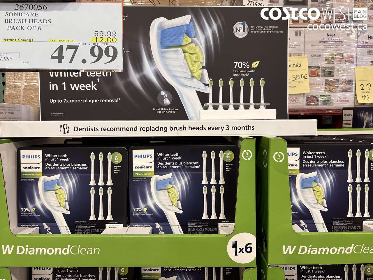 2670056 SONICARE BRUSH HEADS PACK OF 6 ($12.00 INSTANT SAVINGS EXPIRES ON 2026-02-15) $47.99