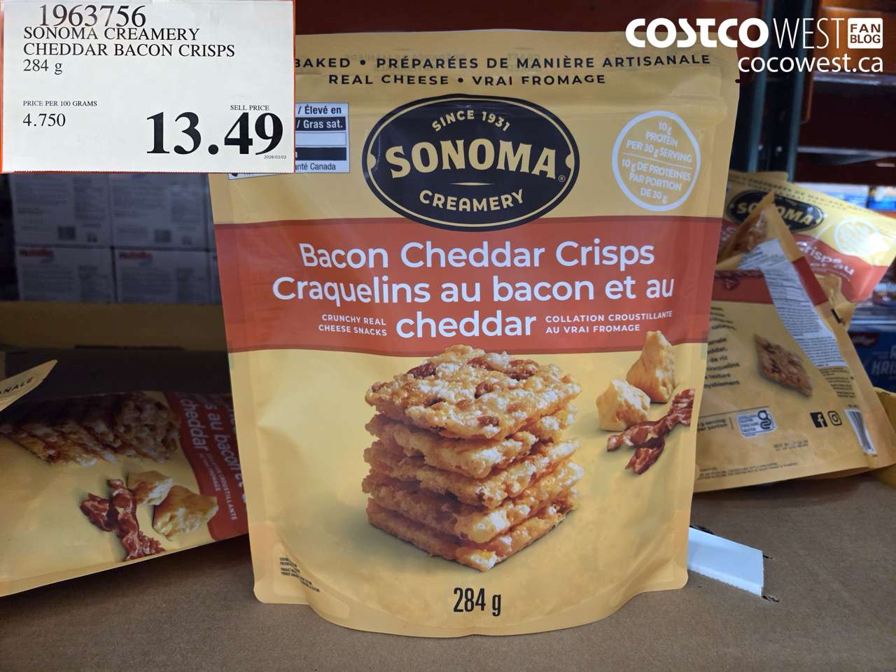 1963756 SONOMA CREAMERY CHEDDAR BACON CRISPS 284 g $13.49