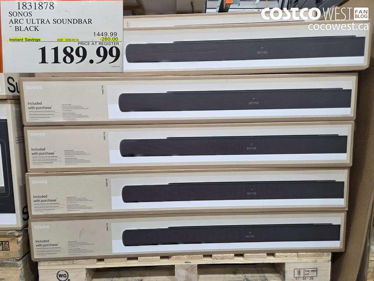 1831878 SONOS ARC ULTRA SOUNDBAR BLACK ($260.00 INSTANT SAVINGS EXPIRES ON 2026-02-16) $1189.99