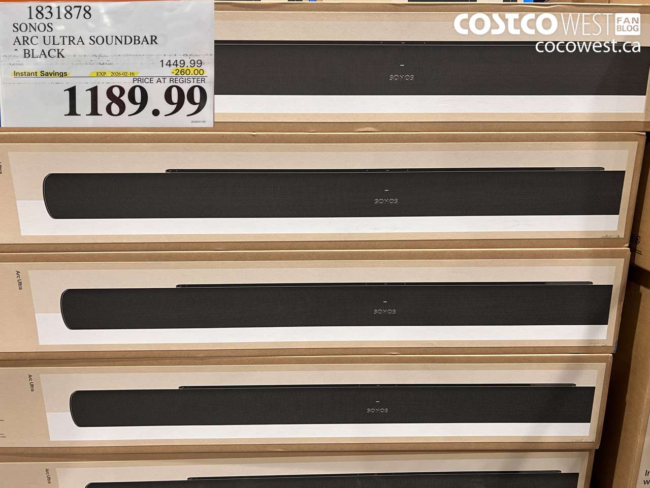 1831878 SONOS ARC ULTRA SOUNDBAR BLACK ($260.00 INSTANT SAVINGS EXPIRES ON 2026-02-16) $1189.99