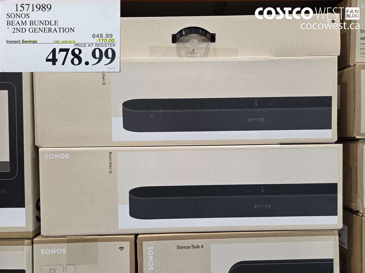 1571989 SONOS BEAM BUNDLE 2ND GENERATION ($170.00 INSTANT SAVINGS EXPIRES ON 2026-02-16) $478.99