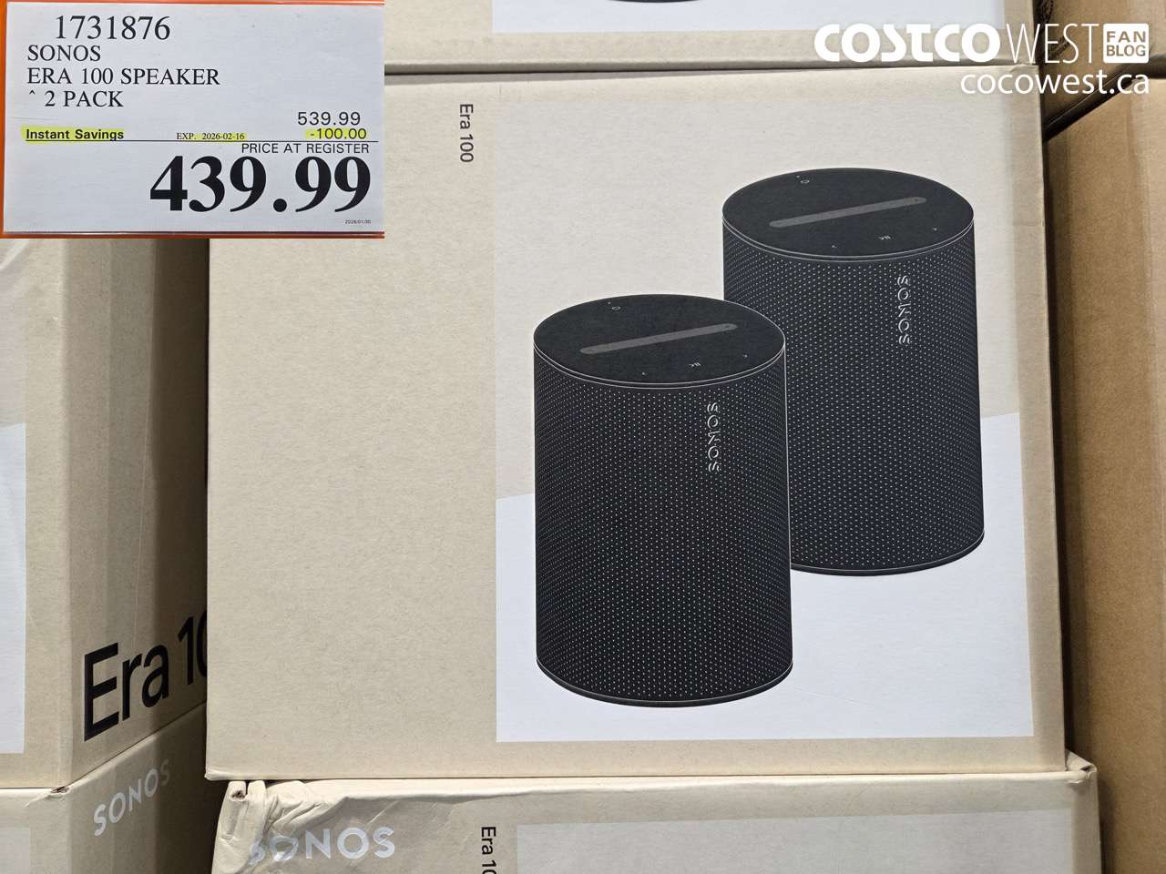 1731876 SONOS ERA 100 SPEAKER 2 PACK ($100.00 INSTANT SAVINGS EXPIRES ON 2026-02-16) $439.99