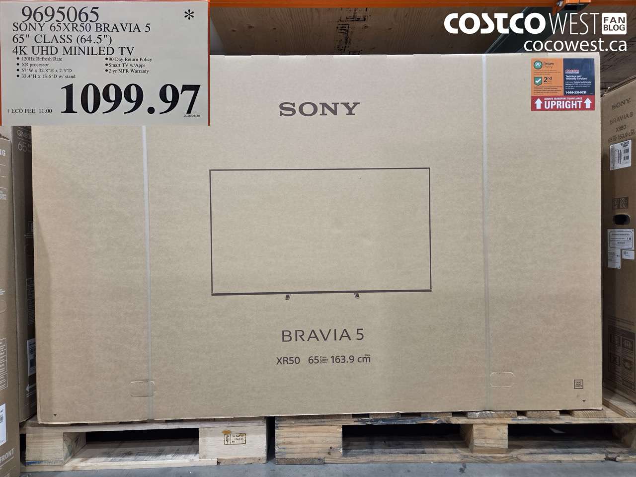 9695065 SONY 65XR50 BRAVIA 65 CLASS (64.5) 4K UHD MINILED TV $1099.97