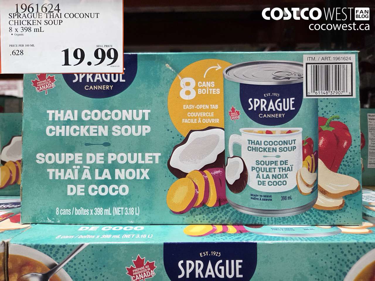 1961624 SPRAGUE THAI COCONUT CHICKEN SOUP 8 X 398ML $19.99