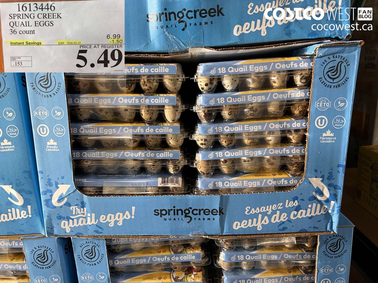 1613446 SPRING CREEK QUAIL EGGS 36 count ($1.50 INSTANT SAVINGS EXPIRES ON 2026-02-15) $5.49