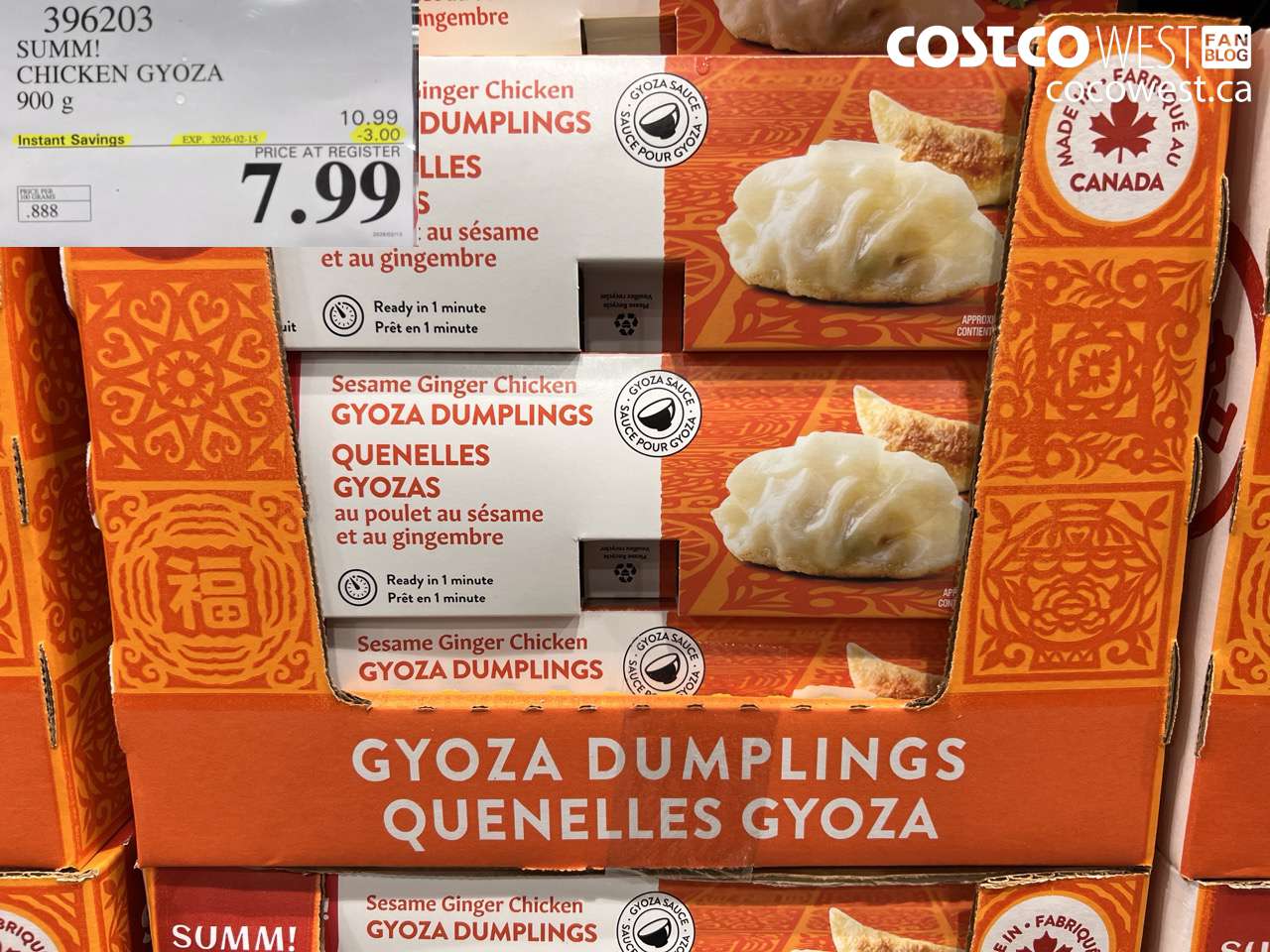 396203 SUMM! CHICKEN GYOZA 900 g ($3.00 INSTANT SAVINGS EXPIRES ON 2026-02-15) $7.99
