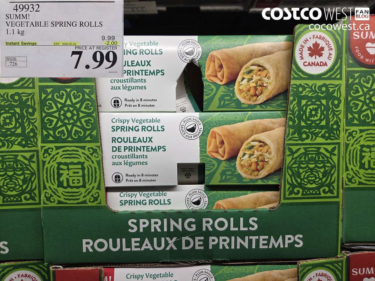 49932 SUMM! VEGETABLE SPRING ROLLS 1.1 kg ($2.00 INSTANT SAVINGS EXPIRES ON 2026-02-10) $7.99