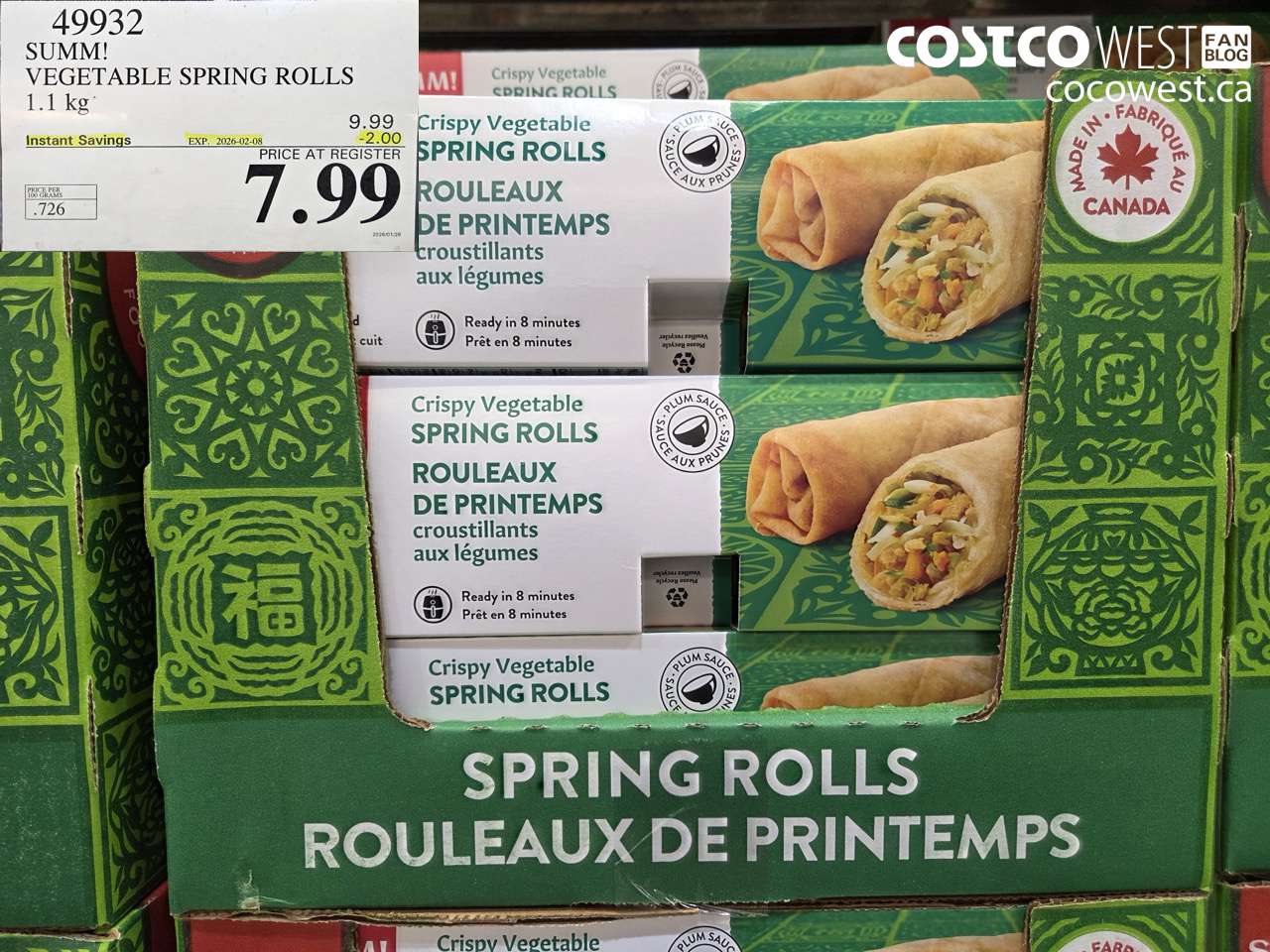 49932 SUM-M! VEGETABLE SPRING ROLL 1 kg ($2.00 INSTANT SAVINGS EXPIRES ON 2026-02-08) $7.99