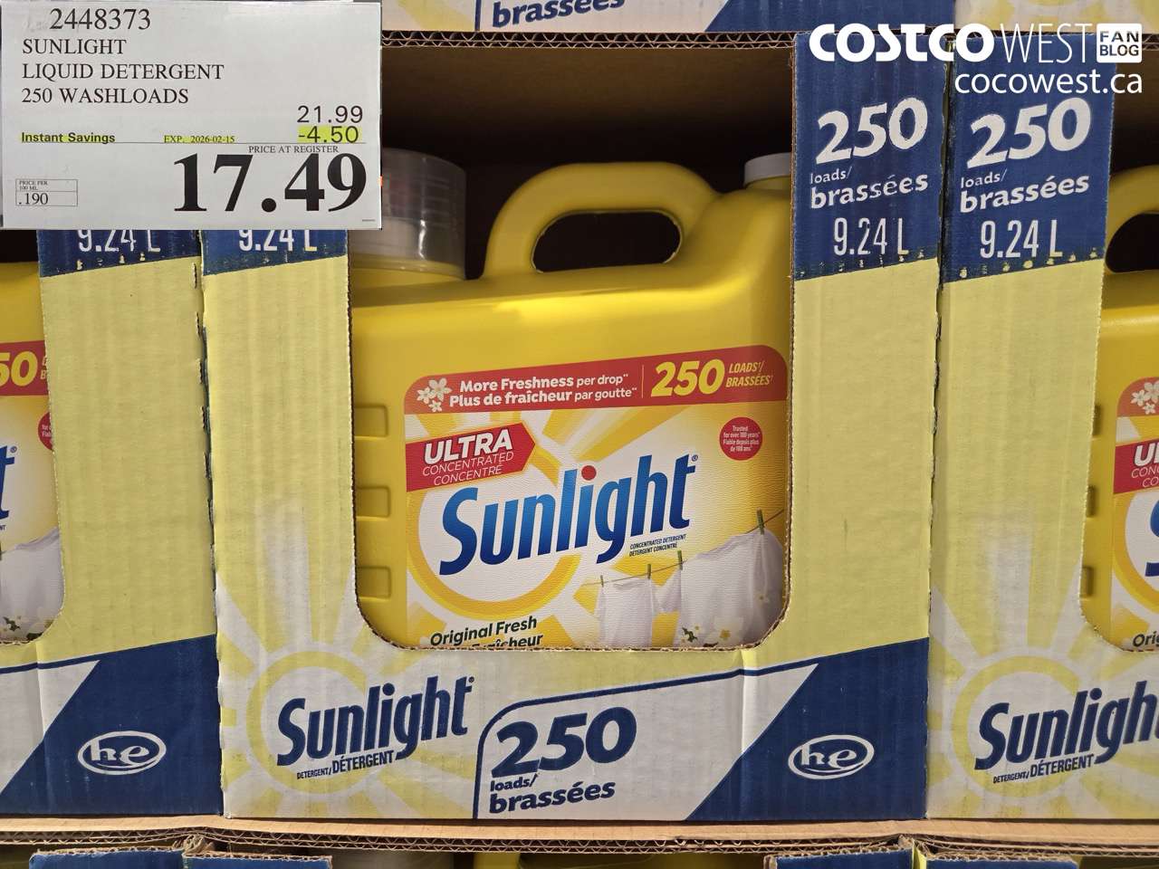 2448373 SUNLIGHT LIQUID DETERGENT 250 WASHLOADS ($4.50 INSTANT SAVINGS EXPIRES ON 2026-02-15) $17.49
