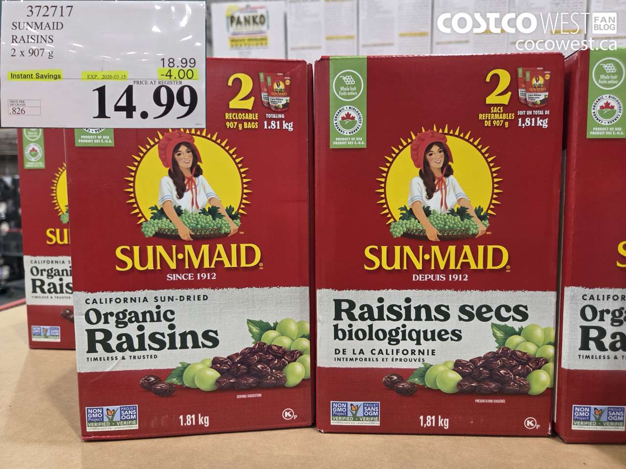 372717 SUNMAID RAISINS 2 x 907 g ($4.00 INSTANT SAVINGS EXPIRES ON 2026-03-15) $14.99