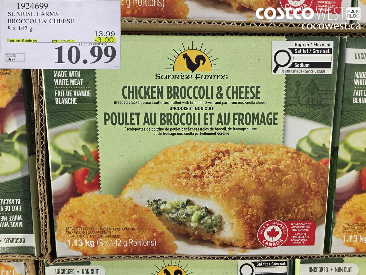 1924699 SUNRISE FARMS BROCCOLI & CHEESE 8 X 142 G ($3.00 INSTANT SAVINGS EXPIRES ON 2026-02-15) $10.99