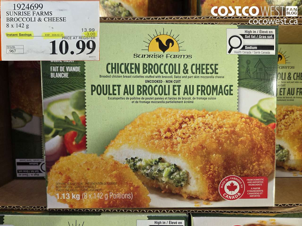 1924699 SUNRISE FARMS BROCCOLI & CHEESE 8 x 142 g ($3.00 INSTANT SAVINGS EXPIRES ON 2026-02-15) $10.99