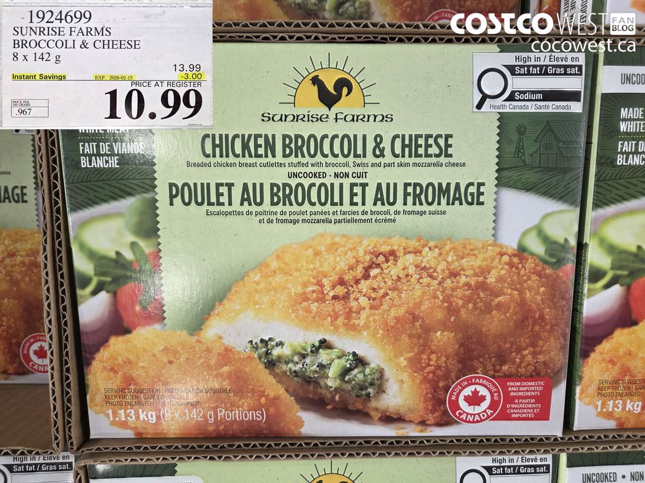 1924699 SUNRISE FARMS BROCCOLI & CHEESE 8 x 142 g ($3.00 INSTANT SAVINGS EXPIRES ON 2026-02-15) $10.99