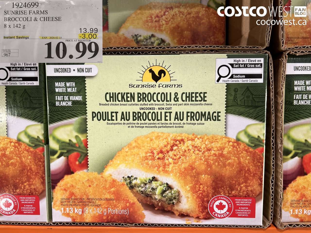 1924699 SUNRISE FARMS BROCCOLI & CHEESE 8 x 142 g ($3.00 INSTANT SAVINGS EXPIRES ON 2026-02-15) $10.99