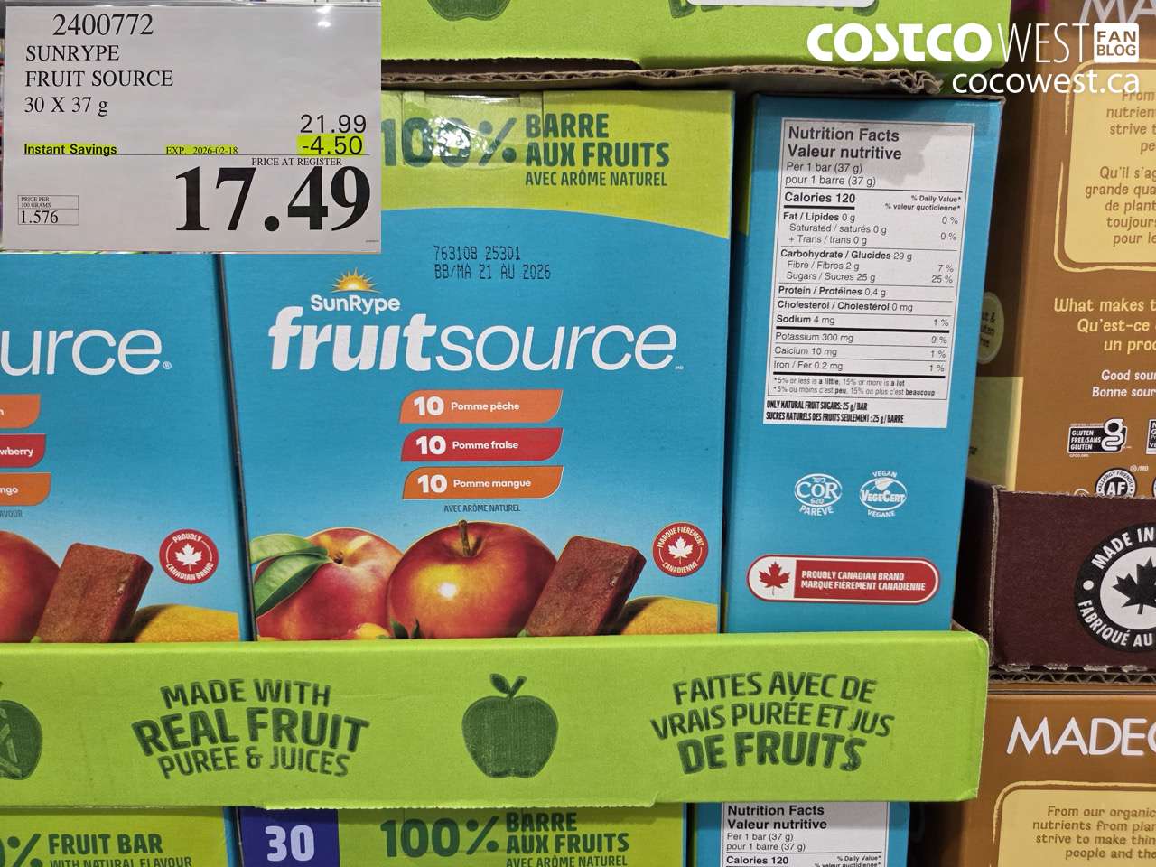 24007772 SUNRYPE FRUIT SOURCE 30 X 37 g ($4.50 INSTANT SAVINGS EXPIRES ON 2026-02-18) $17.49