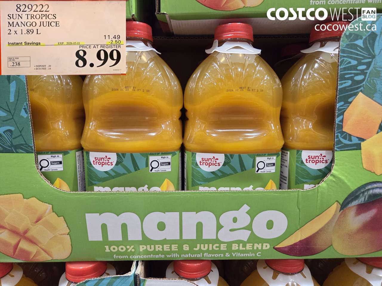 829222 SUN TROPICS MANGO JUICE 2 x 1.89 L ($2.50 INSTANT SAVINGS EXPIRES ON 2026-03-01) $8.99