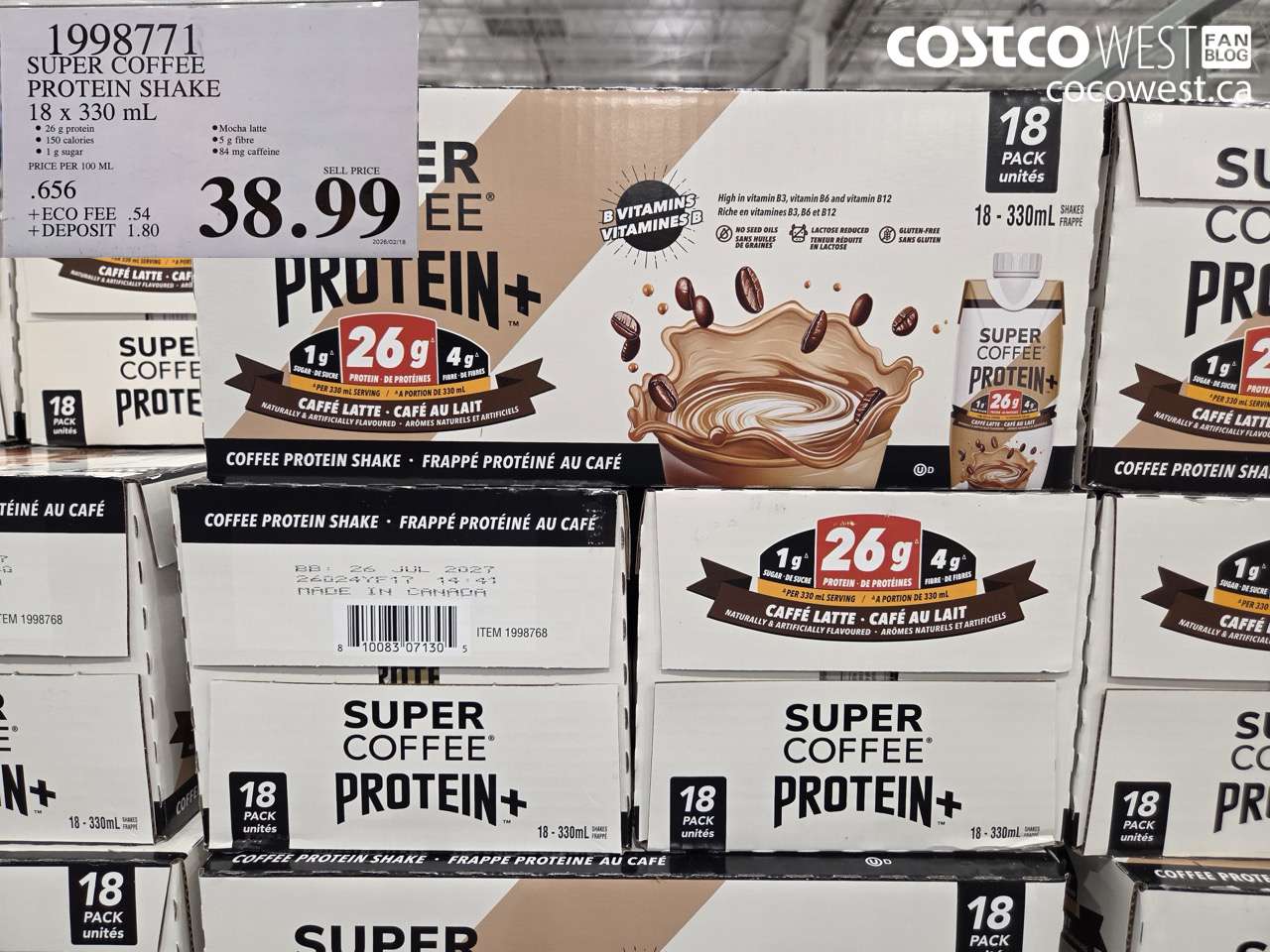 1998771 SUPER COFFEE PROTEIN SHAKE 18 x 330 mL $38.99