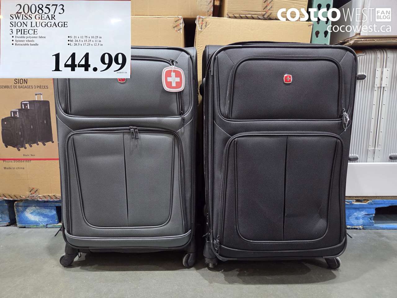 2008573 SWISS GEAR SION LUGGAGE 3 PIECE $144.99